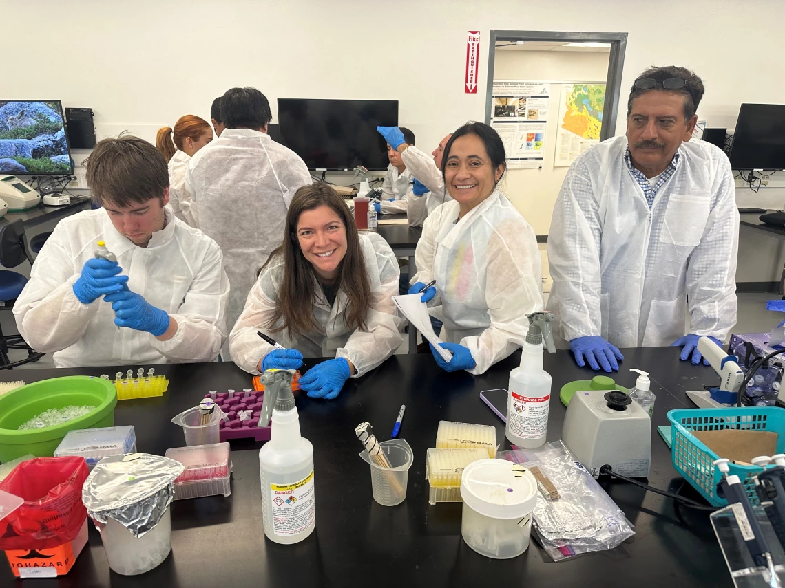 Image of people in lab coats performing PCR